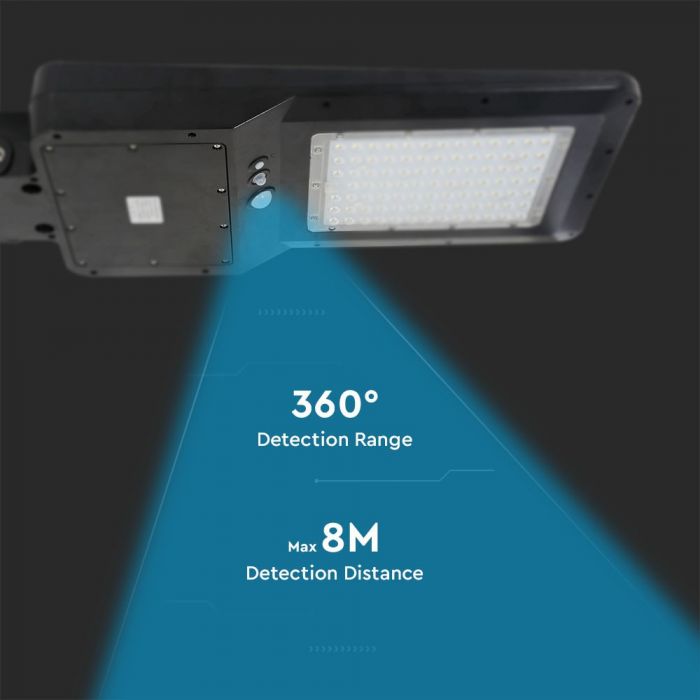 LED SOLAR STREET LIGHT WITH SENSOR 40W CW 4800lm 120lm/W 120° IP65 BLACK A++