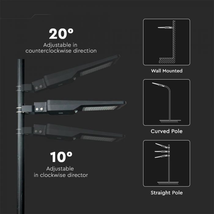 LED SOLAR STREET LIGHT WITH SENSOR 40W CW 4800lm 120lm/W 120° IP65 BLACK A++