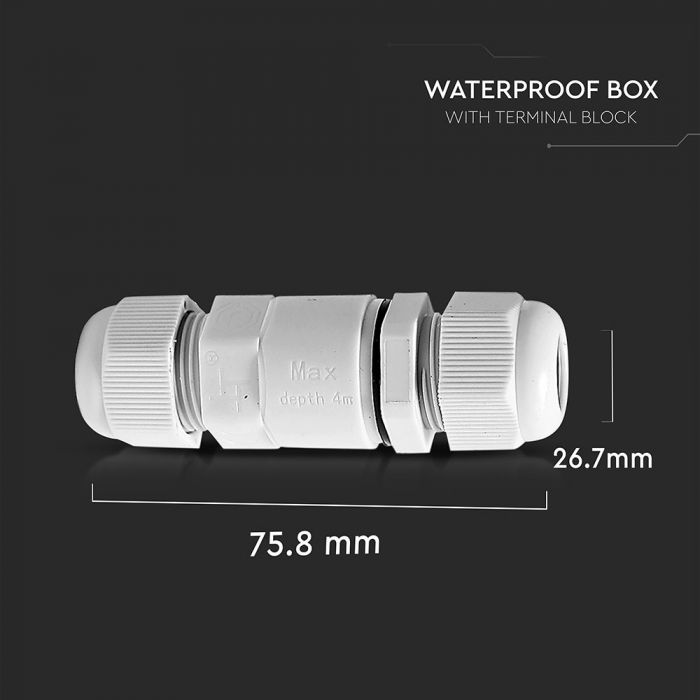 PLASTIC CYLINDER BOX WITH TERMINAL BLOCK IP68 WHITE