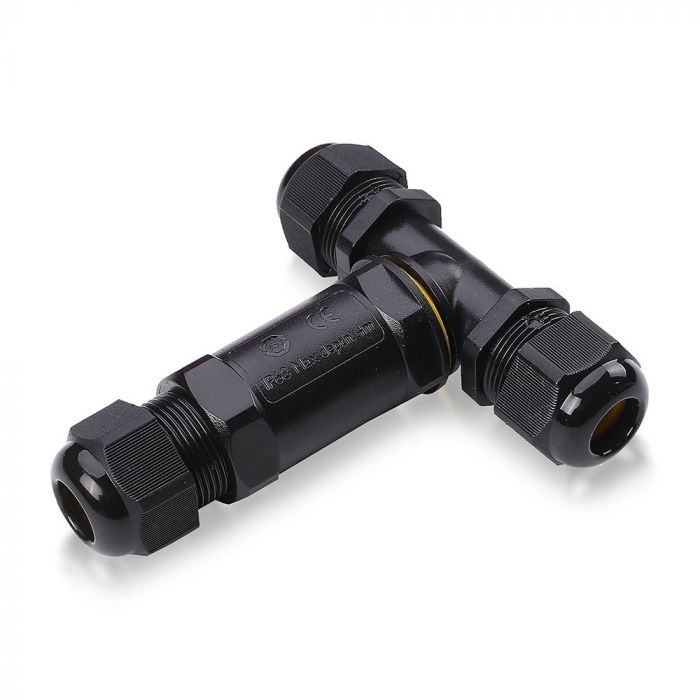 PLASTIC (UV Resistant) T-SHAPE BOX + TERMINAL BLOCK 450V (8-12mm) IP68 BLACK