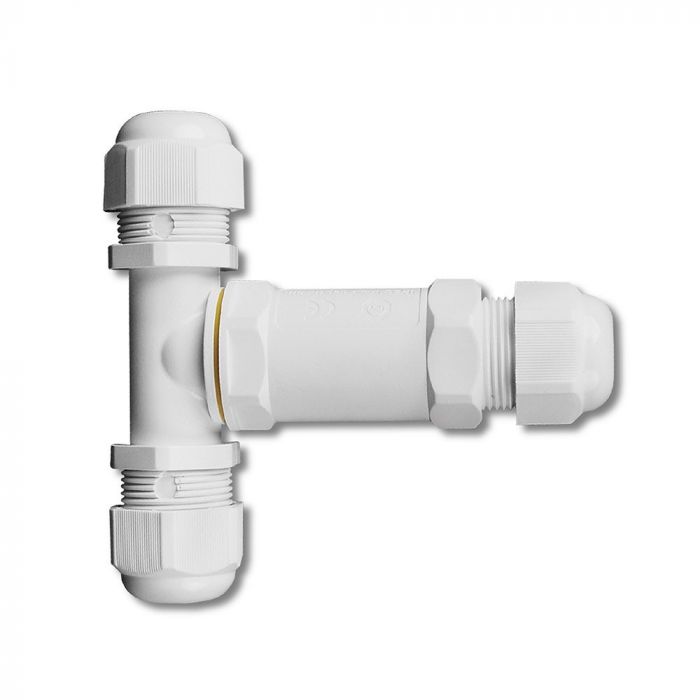 PLASTIC (UV Resistant) T-SHAPE BOX + TERMINAL BLOCK 450V (8-12mm) IP68 WHITE