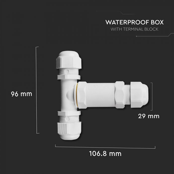 PLASTIC (UV Resistant) T-SHAPE BOX + TERMINAL BLOCK 450V (8-12mm) IP68 WHITE
