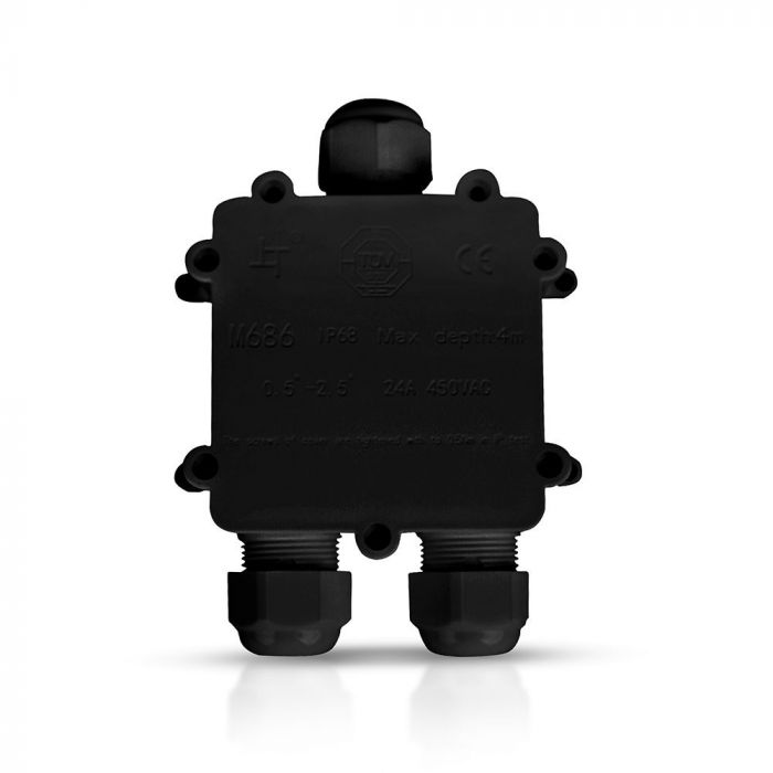 PLASTIC (UV Resistant) SQUARE BOX + TERMINAL BLOCK 450V (8-12mm) IP68 BLACK