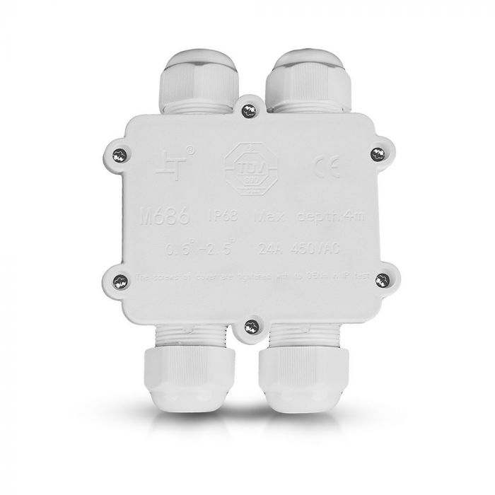 PLASTIC (UV Resistant) 4-PIN SQUARE BOX + TERMINAL BLOCK 450V (8-12mm) IP68 WHITE