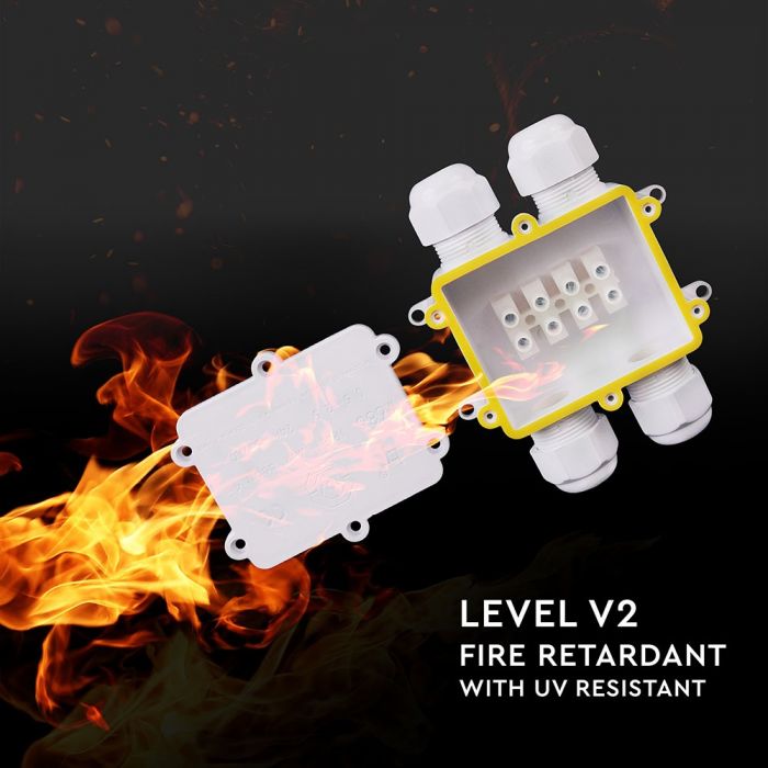 PLASTIC (UV Resistant) 4-PIN SQUARE BOX + TERMINAL BLOCK 450V (8-12mm) IP68 WHITE