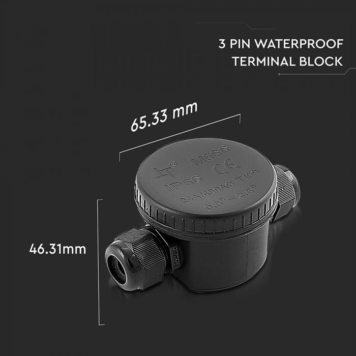 PLASTIC ROUND BOX + TERMINAL BLOCK (5-9mm) IP66 BLACK