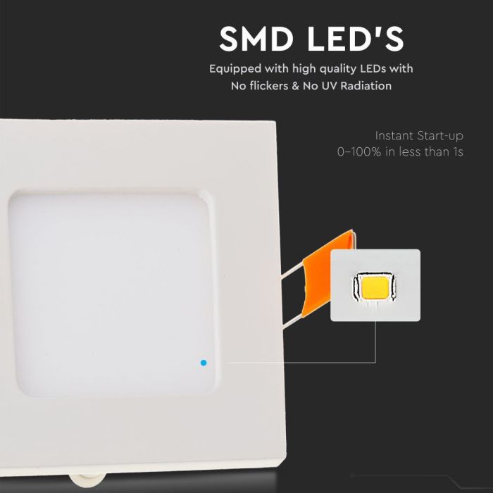 LED PREMIUM SQUARE DOWNLIGHT 3W 210lm WW 120° 84X12 (73)