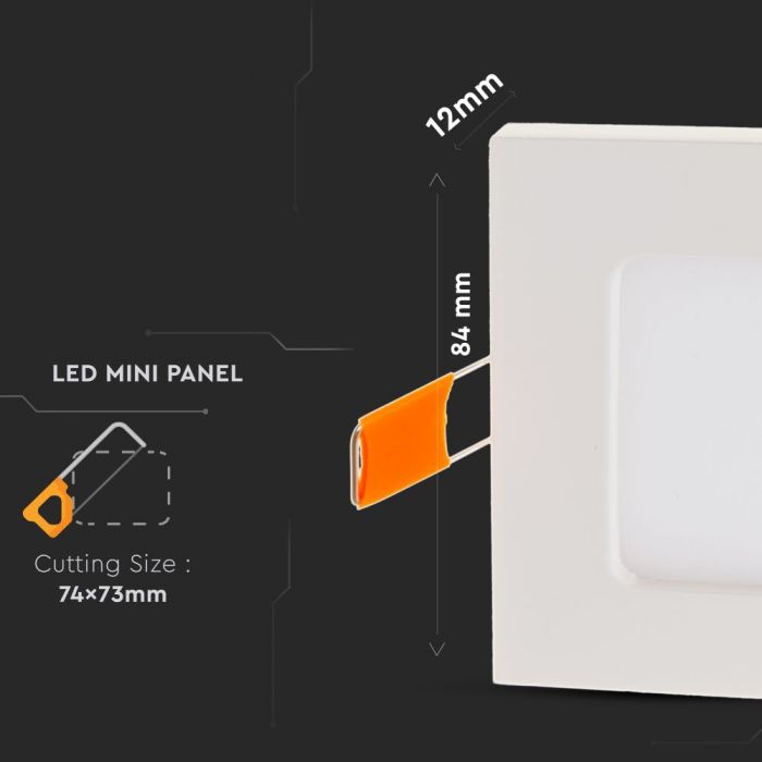 LED PREMIUM SQUARE DOWNLIGHT 3W 210lm WW 120° 84X12 (73)