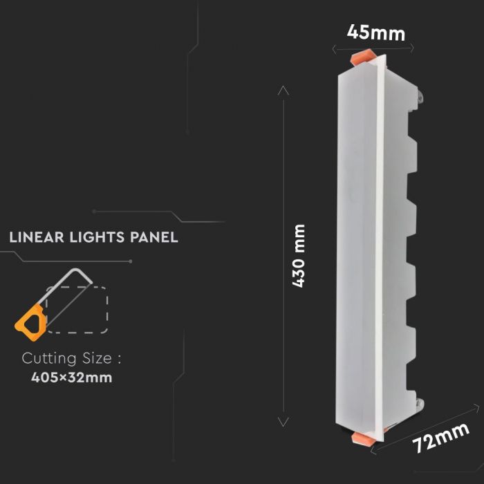 LED LINEAR LIGHT 30W WW 2100lm 120° 430X45X72 (405X32) ALUMINIUM