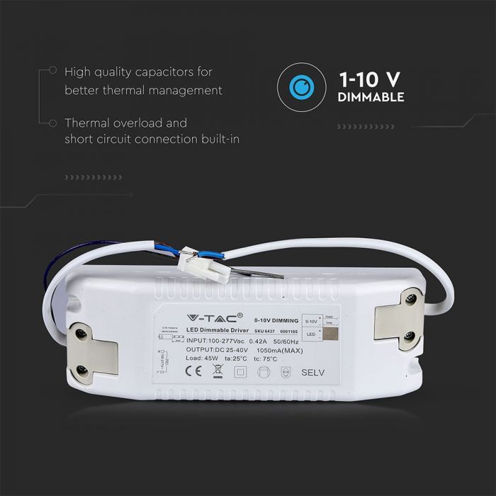 LED DRIVER FOR PANELS 45W 1-10V DIMMABLE