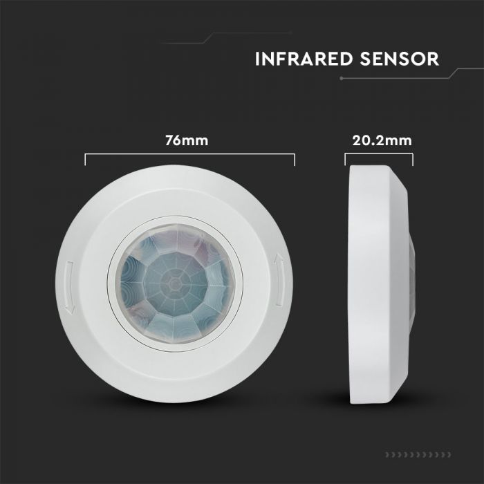 LED INFRARED MOTION SENSOR CEILING 360° 8M IP20 Max 200W 76X20 WHITE