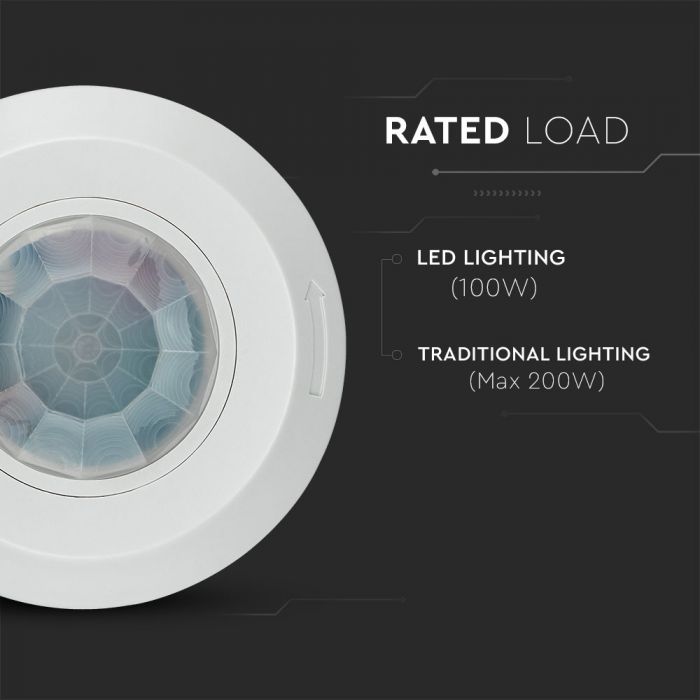 LED INFRARED MOTION SENSOR CEILING 360° 8M IP20 Max 200W 76X20 WHITE