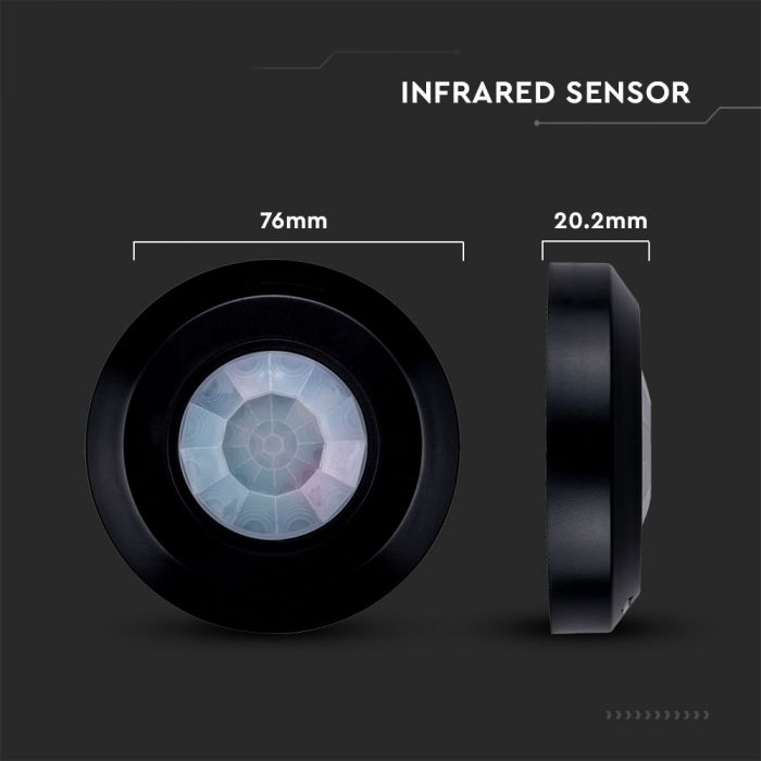 LED INFRARED MOTION SENSOR CEILING 360° 8M IP20 Max 200W 76X20 BLACK