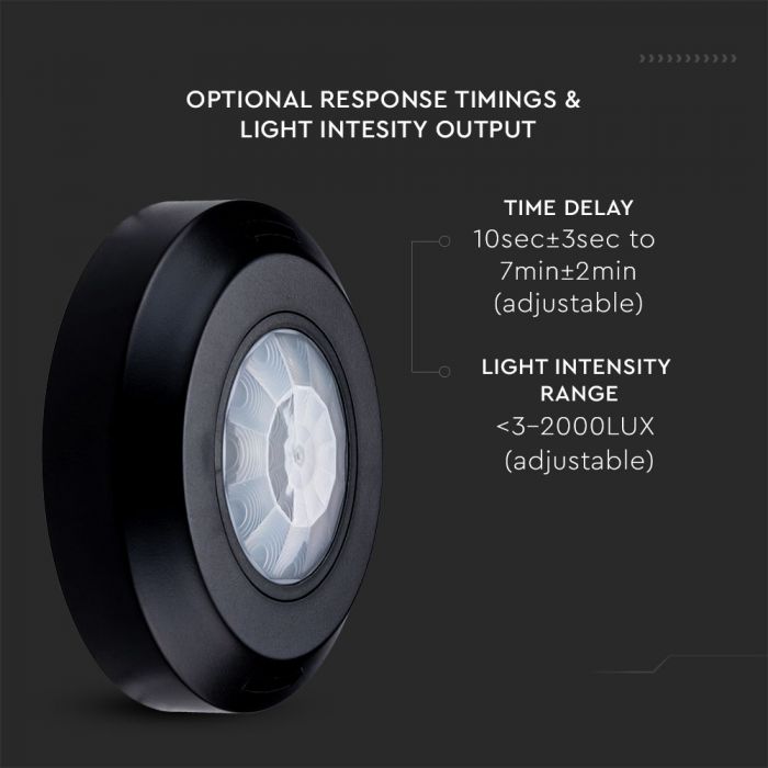 LED INFRARED MOTION SENSOR CEILING 360° 8M IP20 Max 200W 76X20 BLACK