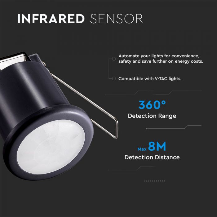 LED PIR CEILING INFRARED MOTION SENSOR FIXED 400W 360° 8m (61.5mm) BLACK