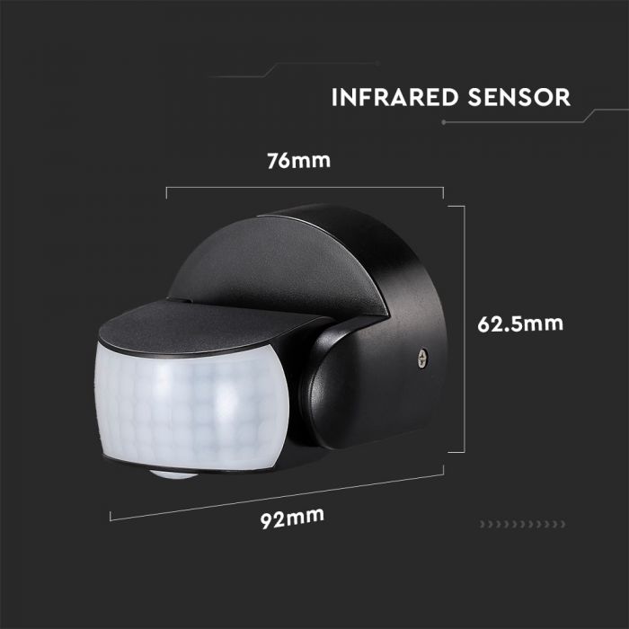 LED INFRARED MOTION SENSOR WALL 180° 12m IP65 Max. 600W BLACK