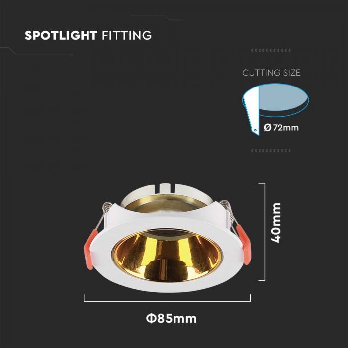 LED BRACKET GU10 ROUND WHITE + GOLD REFLECTOR PC 85X40 (72)
