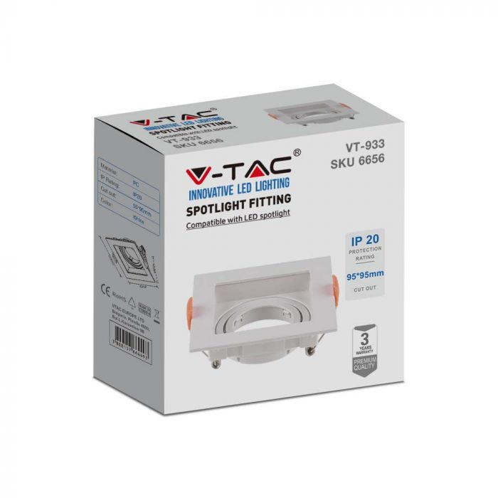 LED BRACKET GU10 SQUARE WHITE PC 102X102X42 (95X95) MOV