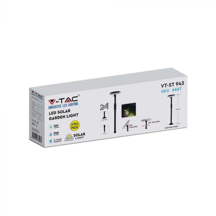 LED SOLAR GARDEN LIGHT WHITE+BLACK 3W DL 260lm 360° 148X800 IP65 (2PCS)