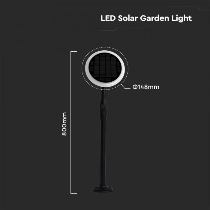 LED SOLAR GARDEN LIGHT WHITE+BLACK 3W DL 260lm 360° 148X800 IP65 (2PCS)