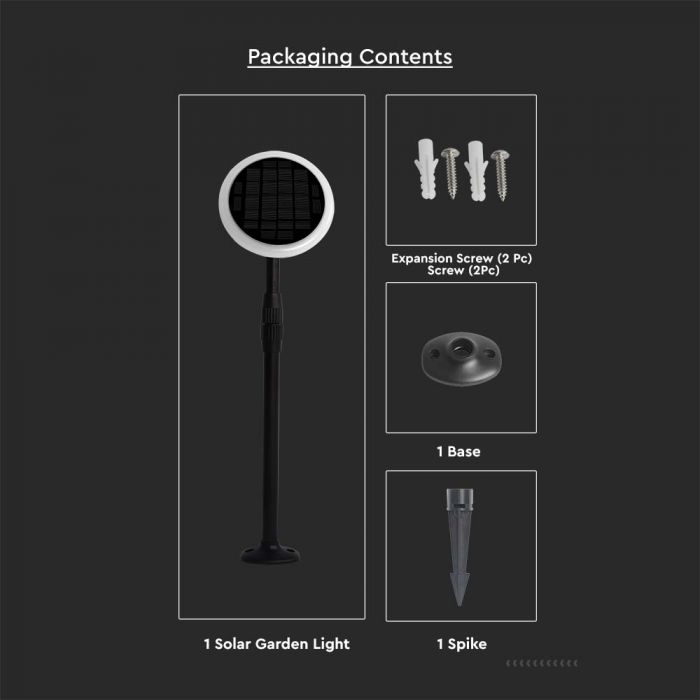 LED SOLAR GARDEN LIGHT WHITE+BLACK 3W DL 260lm 360° 148X800 IP65 (2PCS)