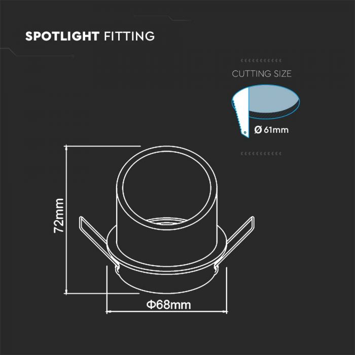 LED GU10 FITTING ROUND BLACK 68x72mm (61mm)