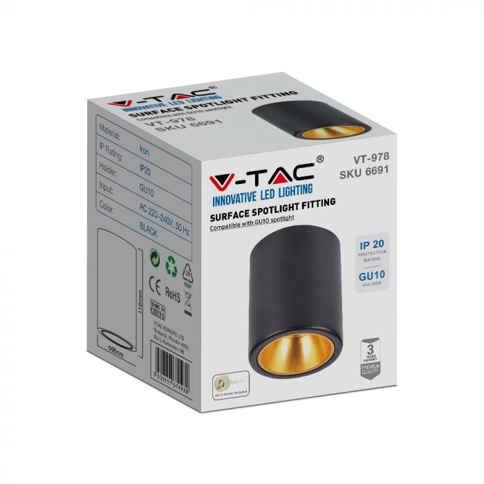 LED SURFACE MOUNTED GU10 FITTING ROUND BLACK 98x118mm