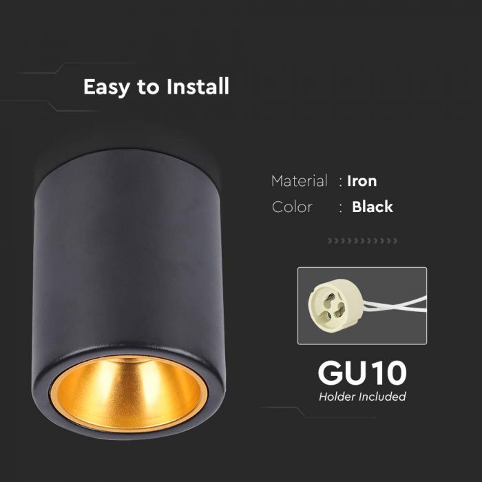 LED SURFACE MOUNTED GU10 FITTING ROUND BLACK 98x118mm