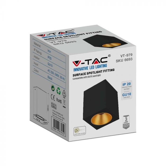 LED SURFACE MOUNTED GU10 FITTING SQUARE BLACK 100x100x120mm