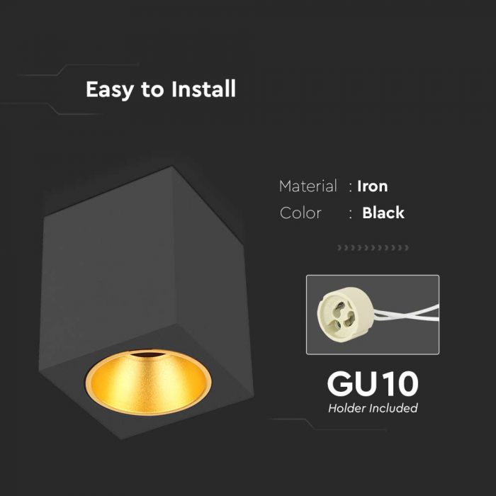 LED SURFACE MOUNTED GU10 FITTING SQUARE BLACK 100x100x120mm