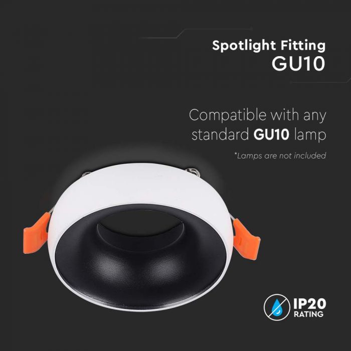 LED GU10 FITTING ROUND WHITE FRAME+BLACK REFLECTOR 92x53mm (60mm)