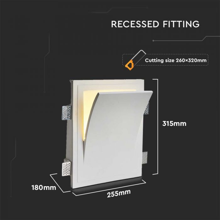 LED WALL FITTING E14 SQUARE WHITE GYPSUM 255x315x180 (260x320)
