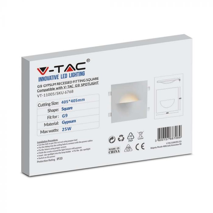 LED WALL FITTING G9 SQUARE WHITE GYPSUM 400x400x65 (405x405)