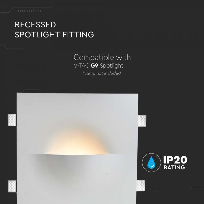 LED WALL FITTING G9 SQUARE WHITE GYPSUM 400x400x65 (405x405)