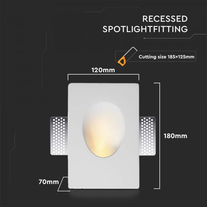 LED WALL FITTING GU10 ROUND WHITE GYPSUM 120x180x70 (185x125)