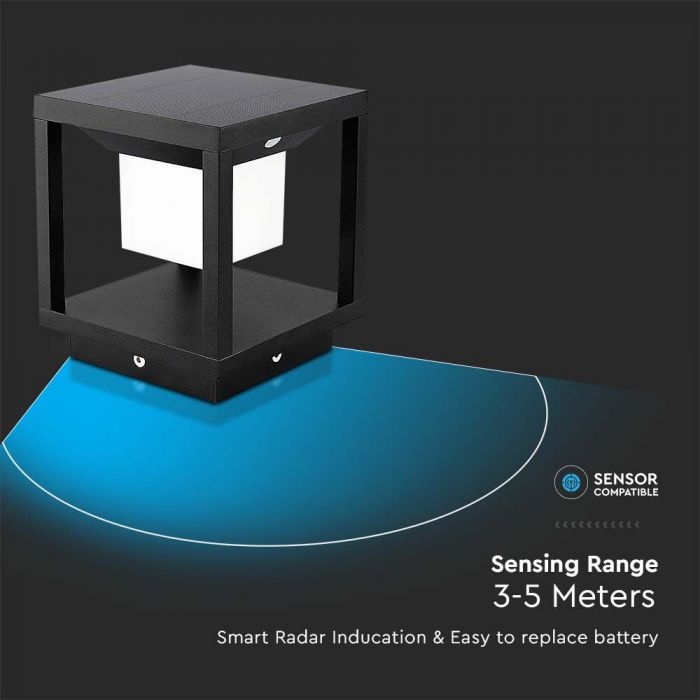 LED SOLAR PILLAR LIGHT WW 90lm120° 140x140x163mm IP65 BLACK