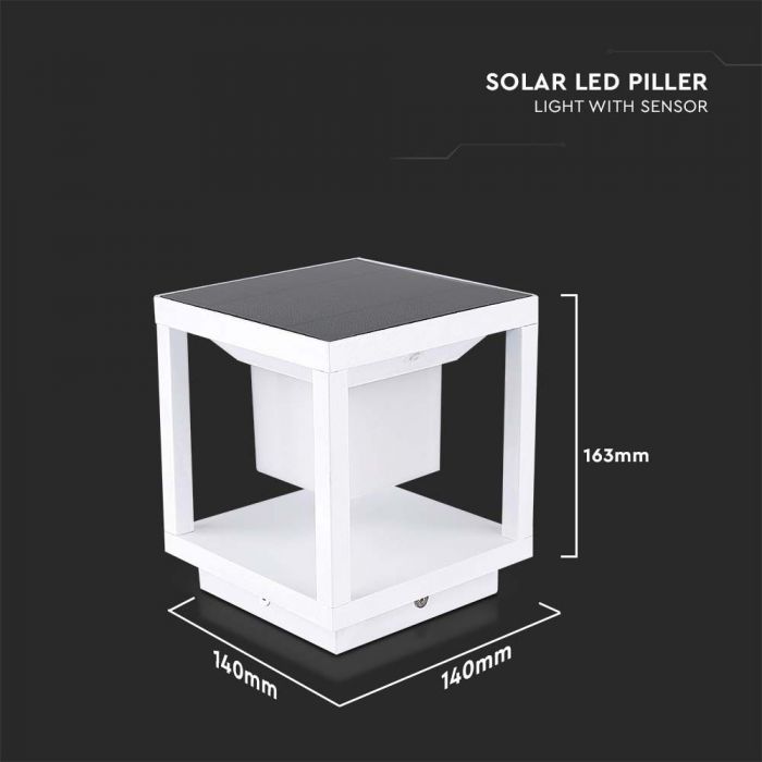 LED SOLAR PILLAR LIGHT WW 90lm120° 140x140x163mm IP65 WHITE