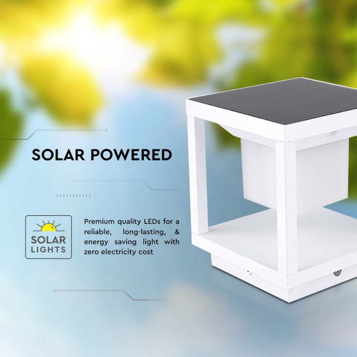 LED SOLAR PILLAR LIGHT WW 90lm120° 140x140x163mm IP65 WHITE