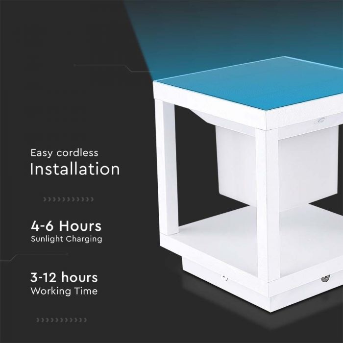 LED SOLAR PILLAR LIGHT WW 90lm120° 140x140x163mm IP65 WHITE