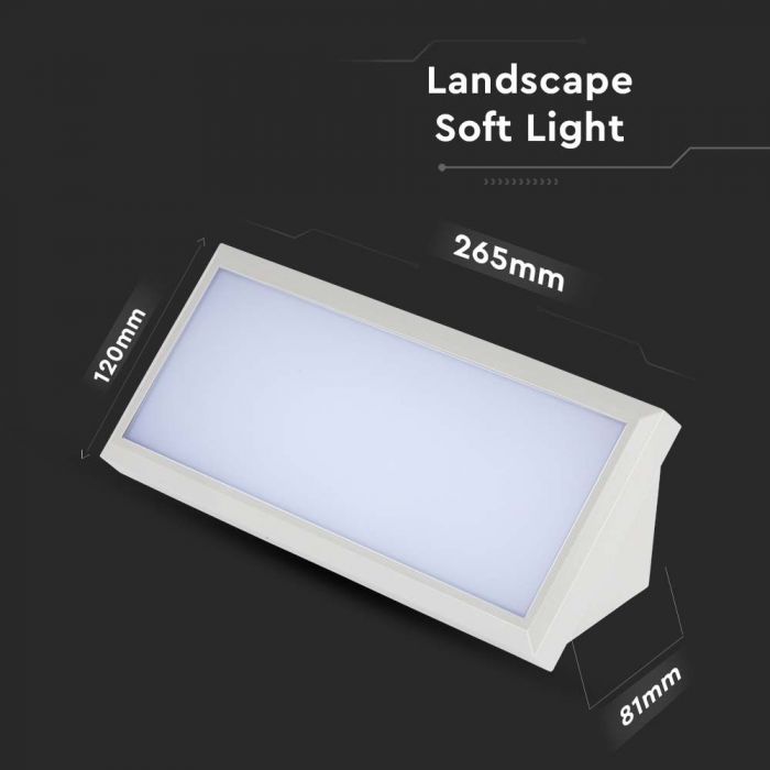 LED OUTDOOR WALL LIGHT WHITE 12W DL 1250lm110° 265x81x120mm IP65