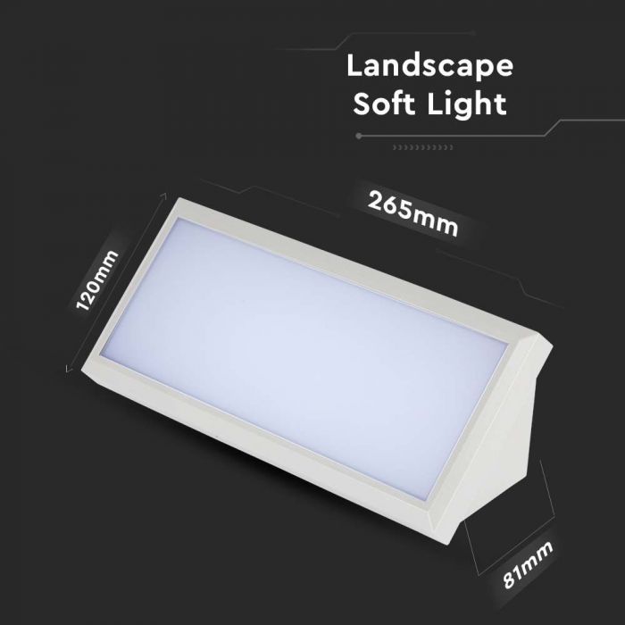 LED OUTDOOR WALL LIGHT WHITE 12W CW 1250lm110° 265x81x120mm IP65