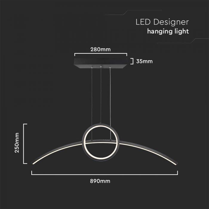 LED DESIGNER HANGING LIGHT 30W 3200 lm DL 890x250mm BLACK