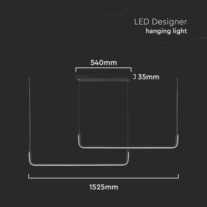 LED DESIGNER HANGING PENDANT LIGHT 24W DL 2500lm 360° 1525x140mm BLACK