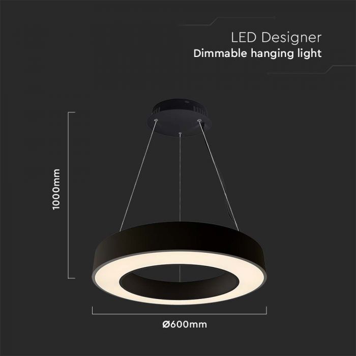 LED DESIGNER HANGING PENDANT LIGHT 50W DL 6100lm 360° 600x1000mm BLACK TRIAC DIMMABLE