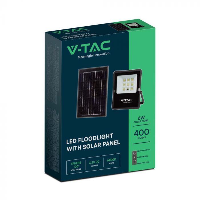 LED SOLAR FLOOD LIGHT 6W CW 400lm 100° 175x210x50 (172x260 PANEL) IP65 BLACK