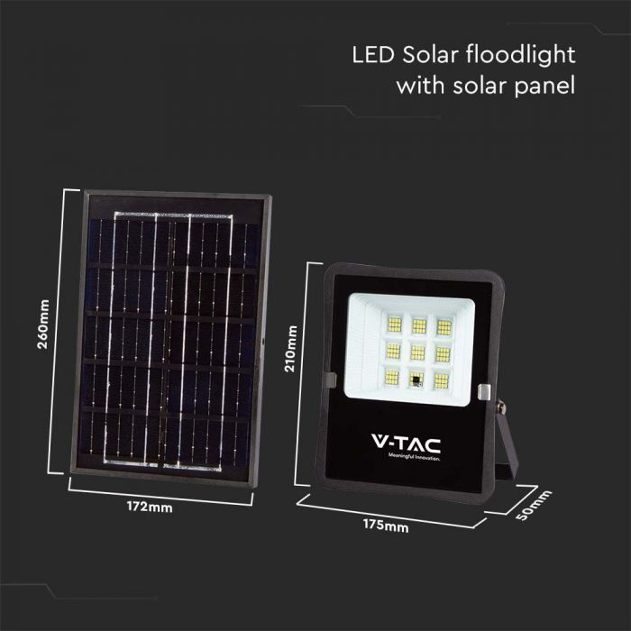 LED SOLAR FLOOD LIGHT 6W CW 400lm 100° 175x210x50 (172x260 PANEL) IP65 BLACK