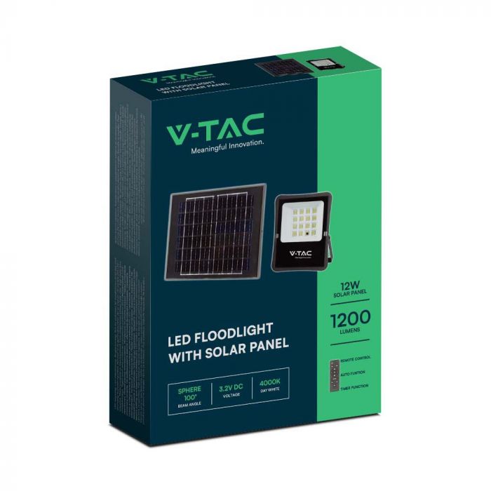 LED SOLAR FLOOD LIGHT 12W CW 1200lm 100° 215x260x50 (290x350 PANEL) IP65 BLACK