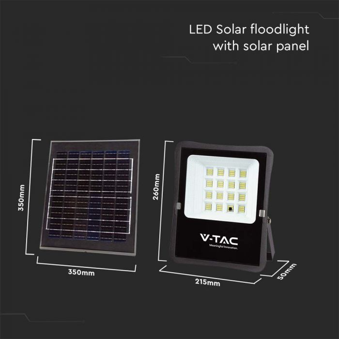 LED SOLAR FLOOD LIGHT 12W CW 1200lm 100° 215x260x50 (290x350 PANEL) IP65 BLACK