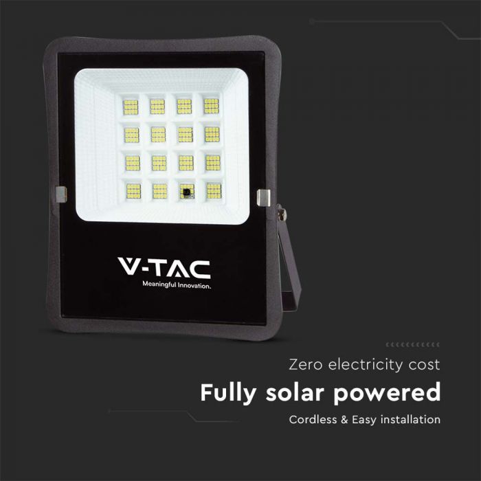 LED SOLAR FLOOD LIGHT 16W CW 1600lm 100° 255x310x50 (450x350 PANEL) IP65 BLACK