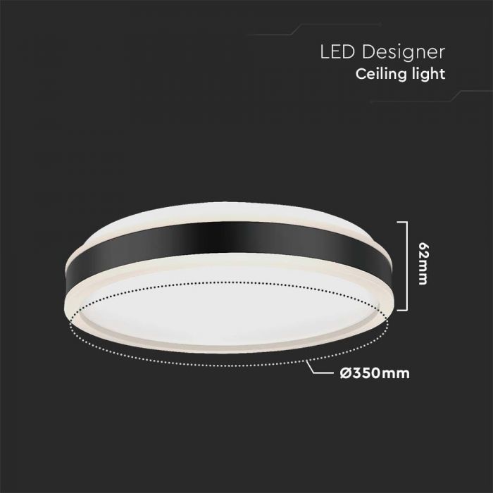 LED DESIGNER CEILING LIGHT 18W DL 1280lm  BLACK RD 350x62mm